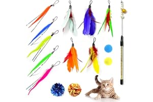 ZWZNBL 15 pezzi gatto giocattoli cucciolo coperta pet gattino gattino catcher uccello piuma verme campane soffici palline pieghettate interattivo teaser bacchetta bastone formazione