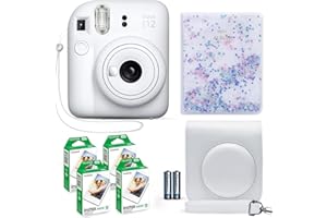 Fujifilm Instax Mini 12 Instant Camera Clay White + Fuji Instax Film Value Pack (40 Sheets) + Shutter Accessories Bundle, Incl. Compatible Carrying Case, Quicksand Beads Photo Album 64 Pockets