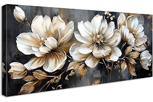 Träinramad duk väggkonst Beige Peonies blommor målning på duk Skriver ut affisch gyllene löv blommiga bilder för vardagsrum s