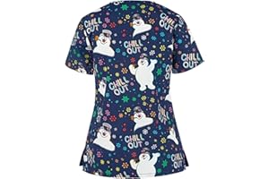 GENERIC Scrubs Tops for Women UK Christmas Nurse Shirts Funny Xmas Santa Claus Print Jumpers Loose Tunic Short Sleeve Uniform Top V Neck Dressy Shirt Pockets Practical Caregiver Workwear