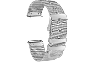 Aliwisdom Universel bracelet montre connectée 18mm 20mm 22mm watch strap, Smartwatch bracelet universelle Métal Acier inoxydable Maille Bracelets de rechange de à libération Rapide (20 mm, Argenté)