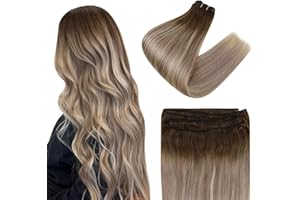 Easyouth Extensiones Cabello Cortina Natural Humano Balayage Extensiones Cortina Pelo de Verdad Ombre Marrón à Rubio #3/8/22 Cortina Extensiones Cabello Natural 35cm 70g