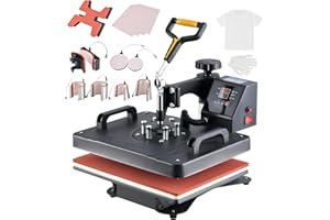 CREWORKS Heat Press Machine, 30x38cm 9 in 1 Swing Away Shirt Printing Machine with Digital Control Panel, Multipurpose Heat Transfer Machine with Dual Heating Tubes for Plate Mug Cap Hat Shoes