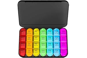 ‎DORUIMI Doruimi Tablettenbox 7 Tage Morgens Mittags Abends, Klein Pillendose Große Fächer, Medikamentenbox 7 Tage 4 fächer mit Einfachem Offenem Design für Unterwegs - Schwarz