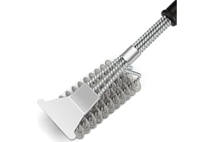 HOENART Grillbürste, 3 in 1 Grill Reinigungsbürste, mit Edelstahl Spatel und PP Wärmedämmung Griff, BBQ Accessories