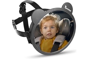 APRAMO Baby Rücksitzspiegel 360° Schwenkbar Auto Baby Spiegel, 100% Bruchsicherer Rückspiegel für Kindersitz und Babyschale, Geeignet für allerlei Kopfstützen, Autospiegel in optimaler Größe
