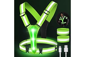 VAILEAL Gilet Riflettente di Sicurezza a LED - Giubbotto di avvertimento per Adulti/Bambini con 2 bande riflettenti, giubbotto per riflettore bicicletta regolabile per jogging, Corsa, Running, Ciclismo