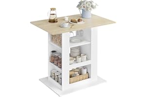 WOLTU Mesa de Bar con Estantes, Mesa Alta Cocina con Portavasos, Barra para Bistró Barra Cocina Salón y Comedor, Blanco, 105x94x68 cm