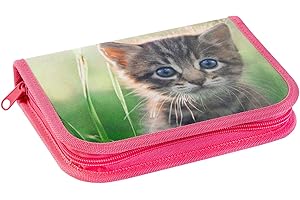 ‎EBERHARD FABER Eberhard Faber 577557 - Federmäppchen Katze, mit 42 Schreibutensilien, Schüleretui befüllt