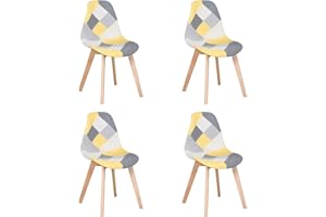BenyLed Pack de 4 Sillas de Comedor Sillas de Patchwork con Patas de Madera Sillas Escandinavo con Respaldo de cojín Suave (Amarillo)