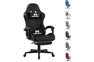 GAMTIMER Gaming Chair with Footrest, Ergonomic Computer Chairs, Reclining High Back PU Leather Racing Gamer Chair with Headrest and Lumbar Support, Height Adjustable Video Game Chair for Adult, Deep Black