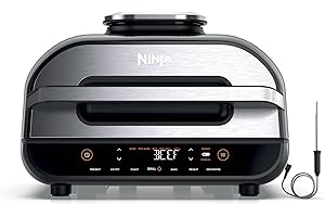 Ninja Foodi MAX Health Grill & Air Fryer 5.7L with Digital Cooking Probe, 6-in-1, Air Fry, Grill, Bake, Roast and more, Dishwasher Safe Parts, Large Grill Plate, Grey and Silver, AG551UK