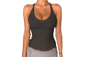 Danysu Damski tank top z dekoltem w serek, racerback, wyściełany, prążkowany, długi, taliowany, Basic Cami
