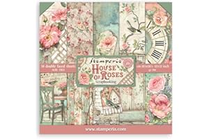 Stamperia Bloc Papier Scrap double Face 10 feuilles 30,5x30,5 (12"x12") - House of Roses, Multicolore, 5cm SBBL66