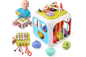 JoyPlus Juguetes Niños 1 2 Año, 7 in 1 Montessori Sensoriales Educativos Juguete para Bebe 6-12 18 Meses Cubo de Actividades Juguetes Clasificador de Formas para 6+ Meses Regalo de Cumpleaños Navidad