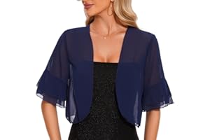 Atxnn Femme Boléro Chic et Elegant Cardigan Court en Mousseline à Manches Courte D'été à Manches Évasées Veste Transparent Cardigan Tops pour Robe Bretelle Mariage