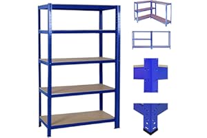 JAOSY Heavy Duty 5 Tier Garage Shed Storage Shelves Shelving Units Metal Boltless Industrial Racking, 180cm x 90cm x 40cm - Blue