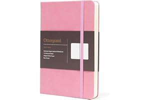 Ottergami Bullet Journal Pointillé A5, 192 Pages, Rose, Carnet de Notes A5 Cuir Vegan, 15x21cm, Papier Épais 150g/m², Couverture Rigide, Élastique, Poche Intérieure Cahier en Pro