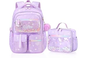 Amythe Mochila Escolar Niña Primaria, Mochilas Colegio de Moda para Niñas Chicas de 8 a 14 Años, Juego de Mochilas Infantiles Impermeable con Bolsa de Almuerzo y Colgante