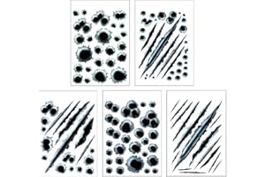 TQPUWT Set Autocollants Trou de balles, 5 pièces feuilles Bullet-Holes et Rayures Stickers, Stickers de Voiture, Bullet-Holes et Rayures Autocollants, pour Voiture mobylette Casque Moto, multicolore