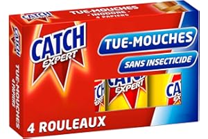 Catch Expert Mouches – Papier Tue-Mouches (4 rouleaux) – Anti-Mouches – Piège à Mouches – Ruban Inodore