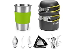‎ODOLAND Odoland Camping Geschirr Set 10-teiliges Outdoor Kochgeschirr Aluminium Camping Töpfe Becher Faltbare Besteck Mini Campingkocher für Outdoor Picknick Wandern