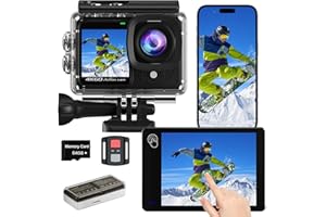 TIMNUT Dualscreen 4K60FPS Cámara Deportiva con Tarjeta de 64GB, Cámara Acuática 40M, 48MP Videocámara WiFi con Pantalla táctil EIS, Zoom de 8X, Cámara de Acción con 2 baterías de 1350 mAh
