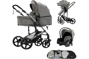 AVEAINELLE Poussette 3 en 1, poussette bidirectionnelle, nacelle cosy et capote inclus, pour naissance bébés de 0 a 3 ans (Gris)