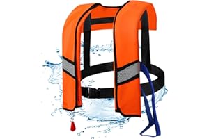 CSAFYRT Giacche di salvataggio Inflazione automatica 150N Nylon Mot da bagno con fibbia regolabile con strisce riflettenti e fischietto Extra Tube Gimpiglia di salvataggio di acqua portatile per adulti, bamb