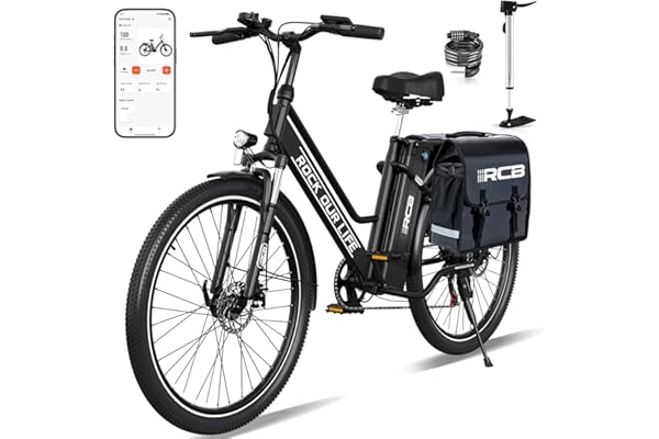 RCB 26" Vélo Électrique Urbain Homme/Femme, Moteur 250W, 7 Vitesses,Autonomie 35-90 km, Double Frein à Disque,E Bike de Montagne avec Sacoche Étanche pour Vélo