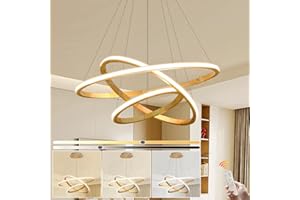 WayLuoung Drewniane Żyrandole LED Lampa Sufitowa, Możliwość Przyciemniania 3 Pierścieniowa Drewniana Oprawa Oświetleniowa, Regulowana Okrągła Lampa Wisząca, Wyspa Kuchenna Jadalnia Salon【20+40+60cm】