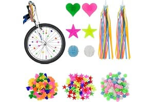UHETLET Accesorios de Bicicleta para Niños, 210 PCS Adornos para Radios de Bicicleta Coloridas + 2 PCS Serpentinas para Manillar, Reflectante Decoracion Radios para Bicicletas