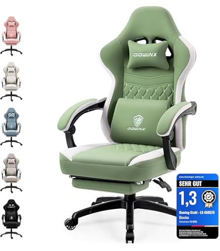 Vittanly Gamingstoel, luxe ademend imitatie suède, ergonomische gamingstoel met voetensteun, hoofdsteun en lendenkussen, 3D armleuningen, 90-155 graden rugleuning, grijs