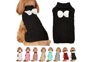 YANMUCY Dog Turtleneck Sweater Bow Knitting Dog Jumper Warm Dog Winter Clothes Pullover Knitwear Crochet Dog Coat Christmas Costume for Small Medium Large Dogs Cats (Black, M)