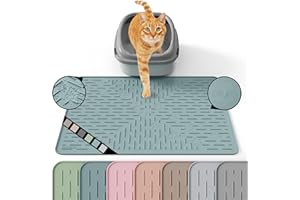 OHMO Tapis de litière pour chat en silicone de qualité supérieure 60 x 40 cm, imperméable et sans BPA, facile à nettoyer et garde votre maison propre (bleu clair)