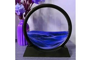 Neioaas 3D Moving Sand Art Pictures - Dynamic Sand Painting Liquid Motion,Sand Art Ornaments,3D Deep Sea Sandscape,Round Glass Frame Display Flowing Sand Art,Relaxing for Home Office Decor (Blue, 7“)
