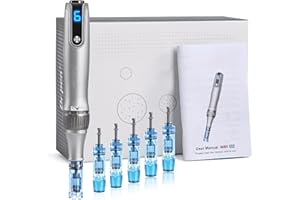 IKLESTAR Professioneller Dermapen, M8s Microneedling Stift mit 6 Ersatzpatronen (3 x 12 Pin + 3 x 36 Pin), drahtlos und 6 Geschwindigkeitsstufen einstellbar, Anti-Aging-Hautpflege-Werkzeuge