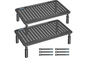 ‎BONTEC BONTEC Stojak na Monitor z Regulacją Wysokości, Ergonomiczna Podstawka Biurkowa z Siatkową Platformą, Solidna Stalowa Konstrukcja do Laptopa, Komputera, PC, Max. 20KG, Łatwa Organizacja Kabli (2 Pack)