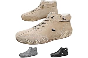 AHKISS Włoskie ręcznie wykonane zamszowe trzewiki męskie, wodoodporne, zamszowe, na rzep, buty na co dzień, sznurowane, płaskie buty do chodzenia, oddychające, antypoślizgowe, oddychające, Chukka