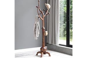 Bekrvio Coat Rack Freestanding Wood Tree Rack with 8 Hooks, Creative Design Tree Branch-look, Coat Tree Clothes Jacket Hanger Stand with Stable Sphere Base for Entryway, Hallway, Bedroom - Load 73kg