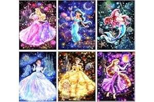 LPPR 6 Pack Princess 5D Diamond Art Kits for Adults, DIY Cartoon Diamond Painting Kits for Beginners, Full Drill Gem Art Painting with Diamond Dots Home Wall Decor Castle 12 * 16 inch