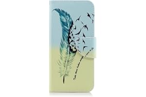 TOPHUNG Samsung Galaxy A6 Case Leather, Shockproof Premium PU Leather Notebook Wallet Case with Kickstand Function Card Holder and ID Slot Slim Flip Protective Skin Cover for Samsung Galaxy A6 Feather Birds