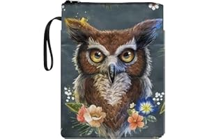 Poceacles Lustige Buchhüllen mit Eulen-Blumenmuster, mit Fronttasche, Polyester-Reißverschluss, geeignet für die meisten Hardcover-Bücher, Büro, Schulprodukte
