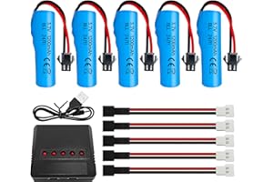 ZYGY 5PCS 3.7V 1200mah Lipo Batería con 5en1 Cargador para DE45 DE58 DE49 DE57 DE70 RC Coche 1:14 Vehículo Todoterreno tracción en Las Cuatro Ruedas Carreras de Deriva de Escalada de Alta Velocidad