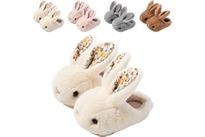 Hitopteu Chaussons Enfant Garçon Fille Chausson Lapin Peluche Souple Hiver Pantoufle d'intérieur Chaude et Antidérapante pour bébé