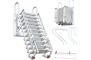 AMHRICHO Wall-mounted Attic Stairs, Folding Loft Staircase, Telescopic Ladder With Handrails, 12 Steps Pull Down Stairs, For Home Indoor Outdoor Attic Steps (White, 2.7-3.2m)