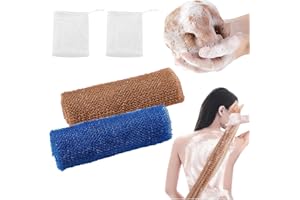 USTNIR 2 Filets d'éponge de bain exfoliants africains, 2 filets moussants, épurateur corporel, épurateur dorsal, élimine la saleté et l'huile de la peau, peau plus lisse (bleu, violet)