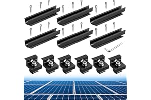 Anbte Kit de Supports de Panneau Solaire 6 Rails Courts en Aluminium de 200mm avec 6 pinces d'Extrémité 30MM/35MM Supports en Z Modules Solaires Panneaux Photovoltaïques pour Toit Plat (Noir)