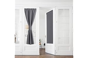 PONY DANCE Tende Oscuranti per Interni 2 Pezzi 60x240 CM Tende a Vetro per Porta Finestra Tendine Termiche per Cucina Curtains Moderne con Tasca, Grigio