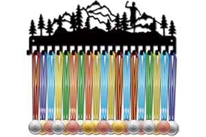 CREATCABIN Porte-Médailles de Coureur,Présentoir de Médailles de Sport,Décoration Murale en Fer avec 20 Crochet,Décoration de la Maison,Cadeau pour Coureur de Course,Gagnant,Noir,40x15cm